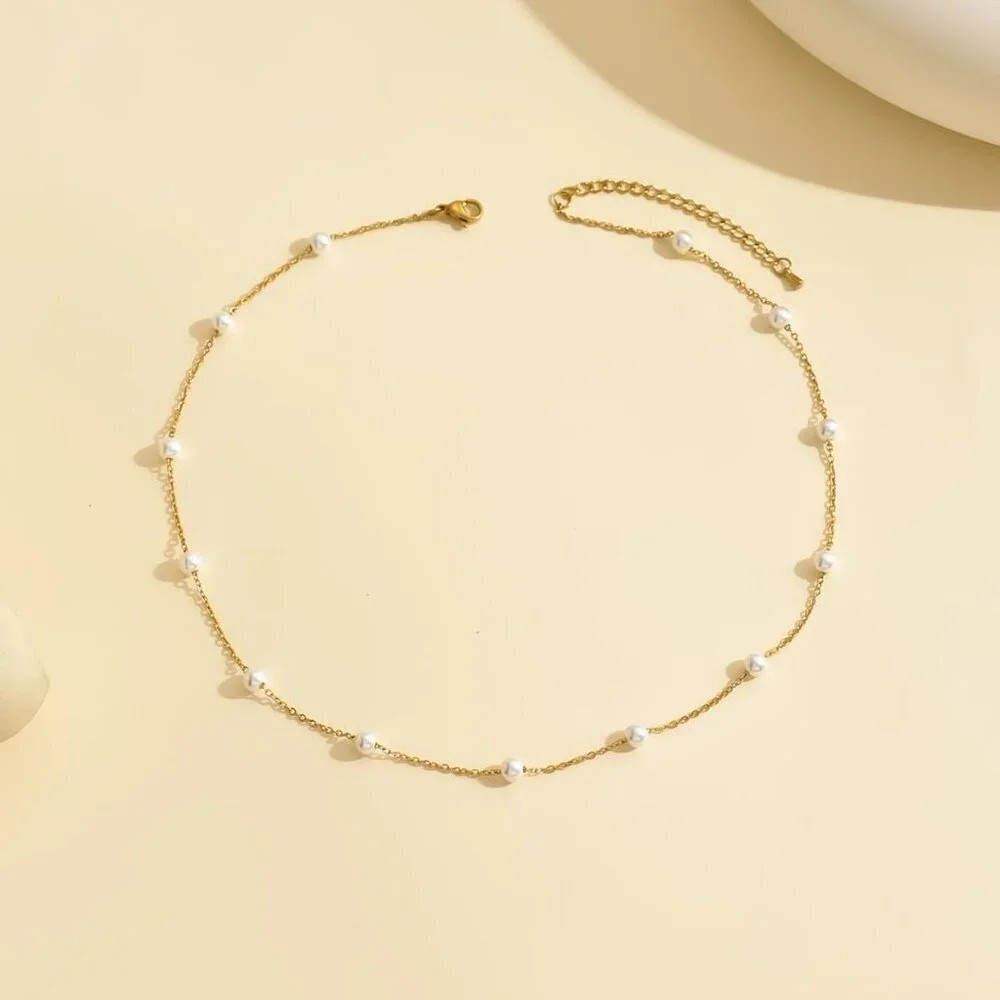 Jewigo 18K Gold Plated Pearl Necklace Women Dainty Choker Pendant Wedding Gift - Picture 5 of 6